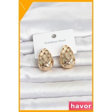 Havor Damla Motifli 316L Paslanmaz Çelik Kadın Küpe Altın Rengi