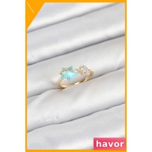 Havor Ayarlanabilir Pirinç Yüzük Mavi Yıldız Desenli Kadın Aksesuarı