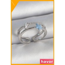 Havor Ayarlanabilir Zirkon Taşlı Mavi Yıldız Desenli Kadın Yüzüğü