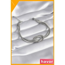 Havor Kararmaz Paslanmaz Çelik Kadın Bilekliği Zincir Düğüm Tasarımı