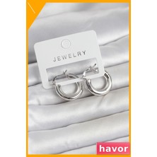 Havor 20 mm Pirinç Halka Küpe Gümüş Renk Kadın