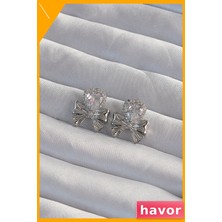 Havor Zirkon Taşlı Kalp Şekilli Fiyonk Küpe Pirinç Malzeme