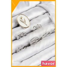 Havor Pirinç Zirkon Taşlı Lale Desenli Kadın Yüzük Seti