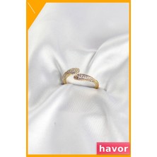 Havor Ayarlanabilir Pirinç Yüzük Gold Renk Zirkon Taşlı