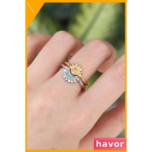 Havor Ayarlanabilir Pirinç Yüzük Çifti Zirkon Taşlı