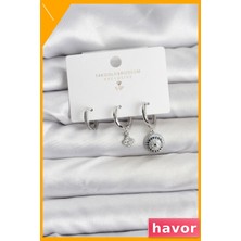 Havor Pirinç Malzemeden 3 Adet Kadın Küpe Seti