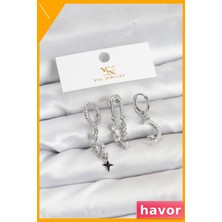 Havor Zirkon Taşlı Pirinç Üçlü Küpe Seti Farklı Modeller