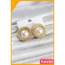Havor Sarmal Model Incili Pirinç Küpe Altın Rengi