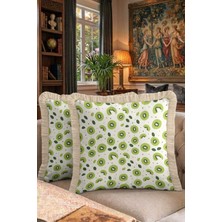 Hanna Home Saçaklı Kırlent Kılıfı Kivi Desenli Dekoratif Kırlent Kılıfı Yatak Odası Dekoru 43X43 cm