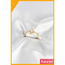 Havor Vintage Model Ayarlanabilir Zirkon Taşlı Yüzük Altın Rengi