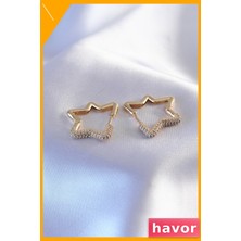 Havor Zirkon Taşlı Yıldız Desenli Kadın Küpe Altın Renk