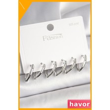 Havor 925 Ayar Gümüş Çivili Üçgen Desenli Pirinç Küpe Seti