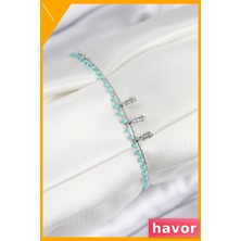 Havor Pirinç Zirkon Taşlı Mavi Boncuklu Kadın Bilek Aksesuarı
