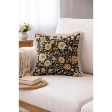 Hanna Home Dekoratif Kırlent Kılıfı Çiçek Desenli Saçaklı Kırlent Salon Koltuk Yastığı 43X43 cm
