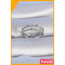 Havor Zirkon Taşlı Inci Detaylı Kadın Yüzük Pirinç Malzeme