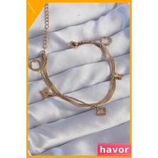 Havor Yonca Desenli Çift Zincirli Paslanmaz Çelik Bileklik