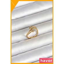 Havor Kalp Model Zirkon Taşlı Ayarlanabilir 316L Çelik Yüzük Gold