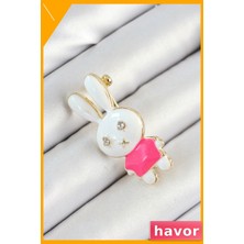 Havor 3D Tavşan Figürlü Kadın Broş Zirkon Taş Detaylı