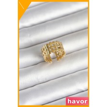 Havor Hasır Model Ayarlanabilir 316L Çelik Yüzük Gold Renk