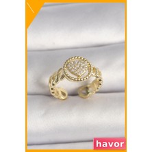 Havor Ayarlanabilir Zirkon Taşlı Kalp Desenli Kadın Yüzüğü