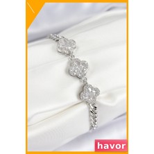 Havor Zirkon Taşlı Pirinç Yonca Desenli Kadın Bilekliği