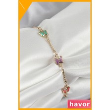 Havor Kelebek Desenli Zirkon Taşlı Kadın Bilekliği