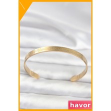 Havor Ayetel Kürsi Yazılı Kararmaz Çelik Bileklik Kadın Aksesuarı