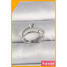 Havor Ayarlanabilir Kelebek Figürlü Pirinç Yüzük Zirkon Taşlı