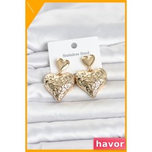 Havor Kalp Model Gold 316L Paslanmaz Çelik Kadın Küpe
