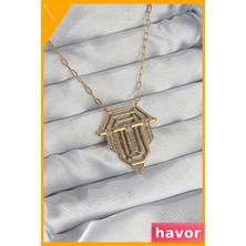 Havor Zirkon Taşlı 316L Çelik Zincir Kolye Gold Renk