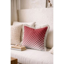 Hanna Home Saçaklı Kırlent Kılıfı Kırmızı Geometrik Desenli Saçaklı Kırlent Salon Koltuk Yastığı 43X43 cm