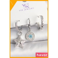 Havor Zirkon Taşlı Nazar Boncuk Detaylı 3'lü Küpe Seti