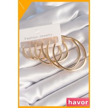 Havor Halka Model Pirinç Kadın Küpe Seti Altın Rengi