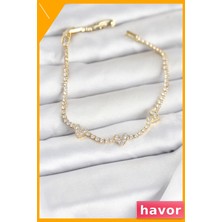 Havor Kalp Model Zirkon Taşlı Su Yolu Kadın Bileklik Pirinç Gold