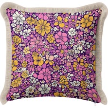 Hanna Home Dekoratif Yastık Kılıfı Botanik Floral Desenli Saçaklı Kırlent Koltuk Takımı Aksesuarı 43X43 cm