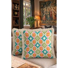 Hanna Home Saçaklı Kırlent Kılıfı Geometrik Kırlent Kılıfı Salon Koltuk Yastığı 43X43 cm Dijital Baskılı