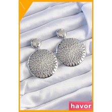 Havor Oval Desenli Pirinç Kadın Küpeleri