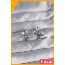 Havor Pirinç Malzeme Inci Detaylı Çiçek Desenli Kadın Küpesi