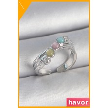 Havor Ayarlanabilir Pirinç Yüzük Zirkon Taş Detaylı Renkli Mine