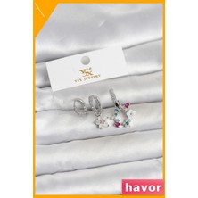Havor Çiçek Model 3'lü Kadın Küpe Seti Pirinç Gümüş Renk