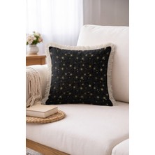 Hanna Home Dekoratif Kırlent Kılıfı Çiçek Desenli Oturma Odası Kırlenti Saçaklı Saçaklı Kırlent 43X43 cm