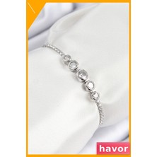 Havor Zirkon Taşlı Pirinç Kadın Bilekliği Daire Desenli