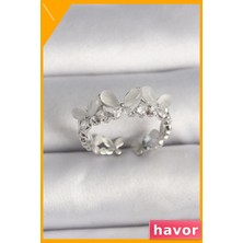 Havor Ayarlanabilir Kelebek Desenli Zirkon Taşlı Pirinç Yüzük
