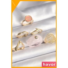 Havor Pembe Yılan Desenli 6'lı Kadın Yüzük Seti Pirinç Materyal