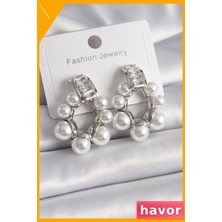 Havor Zirkon Taşlı Incili Kadın Küpe Pirinç Malzeme