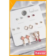 Havor Zirkon Taşlı Sallantı Inci Detaylı Kadın Küpe Seti