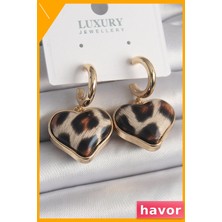 Havor 3D Kalp Desenli Leopar Figürlü Kadın Küpe
