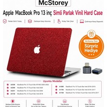 MacBook Pro 13 Simli Parlak Kılıf A1706 A1708 A1989 A2159 A2251 A2289 A2338 M1 M2 Uyumlu Bordo Har