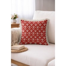 Hanna Home Dekoratif Kırlent Kılıfı Krem Beyaz Kırmızı Beyaz Motifli Kırlent Kılıfı Yatak Odası Dekoru 43X43 cm