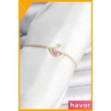Havor Zirkon Taşlı Kuğu Modeli Su Yolu Kadın Bileklik Pirinç Gold